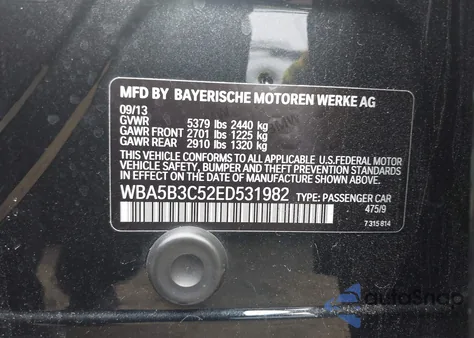 2014 BMW 535I xDrive z USA, uszkodzony, nr VIN WBA5B3C52ED531982